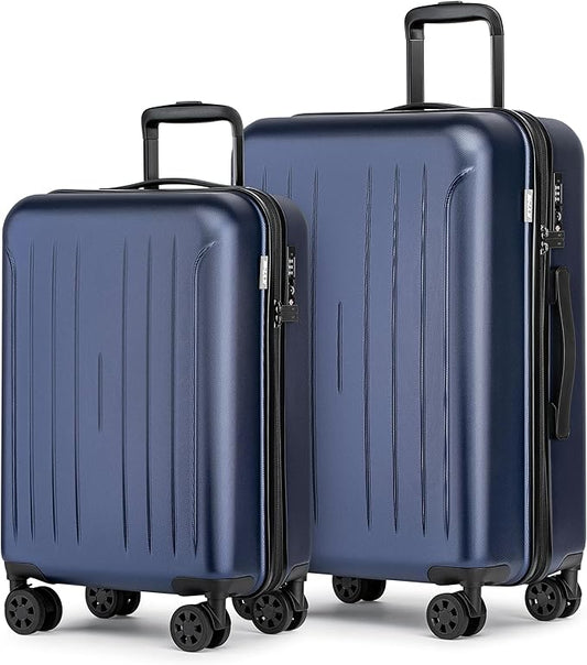 KYME Luggage Sets 2 Piece Hardshell 20"/24" Suitcase with Double Spinner Wheels Hardside Suitcases Sets with TSA Lock PC+ABS Travel Luggage (Navy Blue, 2Pcs Set(20"/24"))