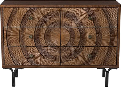 Farmhouse 6-Drawer Dresser, Accent Wooden Chest of Drawers with Circle Pattern and Radioactive Wood Lines,Accent Storage Dresser for Living Room, Bedroom, Brown