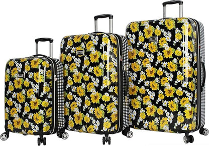 Betsey Johnson Designer Luggage Collection - Expandable 3 Piece Hardside Lightweight Spinner Suitcase Set - Travel Set includes 20-Inch Carry On, 26 inch and 30-Inch Checked Suitcase (Sunflower)