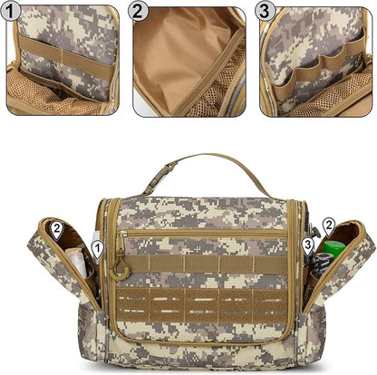 Tactical Toiletry Travel Bag for Men, Hanging Dopp Kit Hygiene Bag Shower Organizer with Hook for Toiletries and Shaving Care, Desert Yellow (Empty Bag)