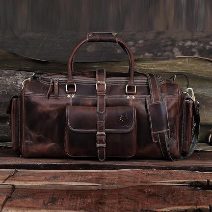 Leather Duffle Bag for Men, Overnight 21 Inch Weekender Duffel Gym Bag, Full Grain Leather Travel Carry-On Bag, Ideal for Sports, Airplane Luggage by Leather Farm