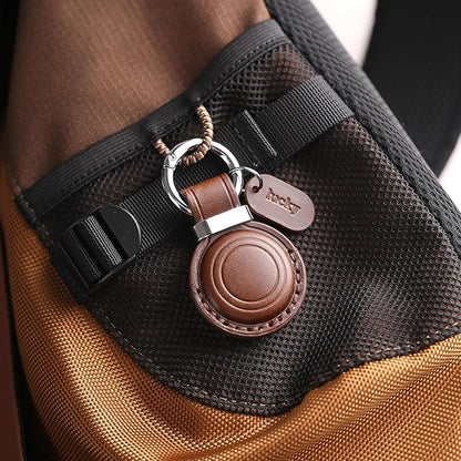 Genuine Leather AirTag Keychain Holder - Compatible with Apple AirTag Holder Keychain, Secure Hidden Air Tag Case Cover Key Chain Ring Fob Accessories (Dark Brown)