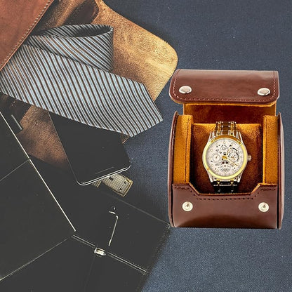 MR.OKAY Single Watch Travel Case- Classic Leather Watch Case With Superb Texture.Portable Watch Roll Or Organizer For Storage And Display. Men's Great Gift For Traveling, 100% Handmade by Artisans.