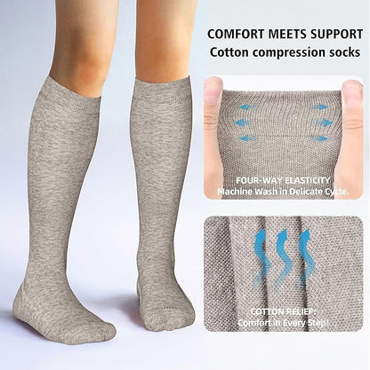 LEVSOX Thick Cotton Compression Socks for Women&Men 20-30mmHg Knee High Cute Support Sock for Nurses, Pregnancy, Travel
