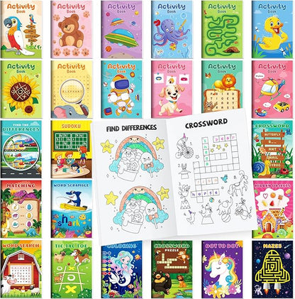 BenLouis 24 pcs Mini Activity Books for Kids ages 4-8-12 Small Activity Books Party Favors Bulk Mazes Coloring and More for Classroom Travel Birthday Goodie Bag Gift Stuffer(Assorted)