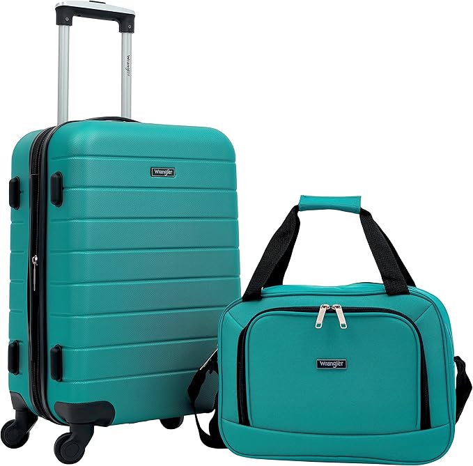 Wrangler Smart Luggage Set with Cup Holder and USB Port, Teal, 2 Piece
