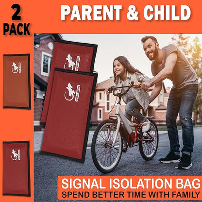 Faraday Bag Anti-Tracking GPS RFID Car Key Signal Blocker Wallet Shielding Pouch Protective Case for Cell Phone Car Key FOB, Data Privacy, Electronic Device Security (2 PACK - RED AND ORANGE)