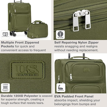 U.S. Traveler Rio Lightweight Softside Rolling Carry-on Suitcase, 4-Wheel Single, Green