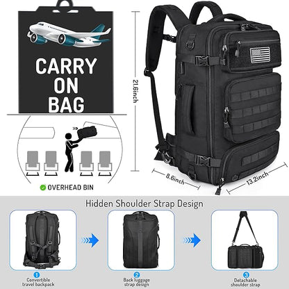 MOZETO Travel Backpack for Men 40L TSA Approved Carry On Backpack with USB Charging Port Durable Water-resistant Convertible Duffle Luggage Bag Large Weekender Bag Daypack Fits 17.3 Inch Laptop