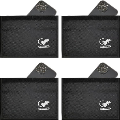 Faraday Bag Anti-Tracking GPS RFID Car Key Signal Blocker Wallet Shielding Pouch Protective Case for Cell Phone Car Key FOB, Data Privacy, Electronic Device Security (4 PACK - BLACK)