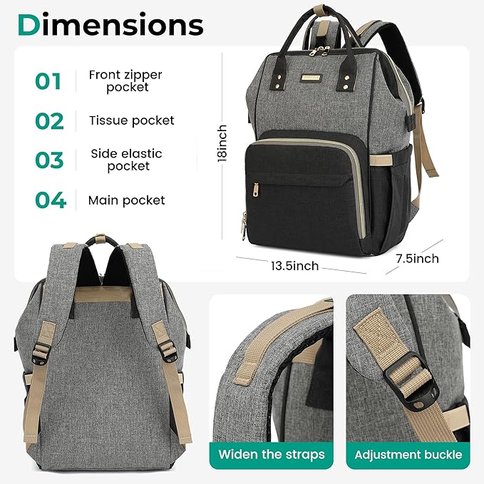 Vacuum Compression Diaper Bag, Expandable Waterproof Baby Travel Backpack with Insulated Pockets, Wet-Dry Separation, and Detachable Airtight Bag(No Air Pump)