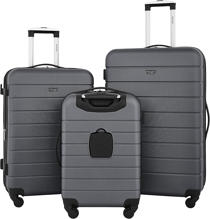Wrangler Smart Luggage Set with Cup Holder and USB Port, Quiet Shade, 3 Piece