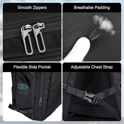 PIJUSHI Travel Backpack for Women Men Expandable Carry on Luggage Backpack Airline Approved Personal Item Laptop Bag(PE034 Black)