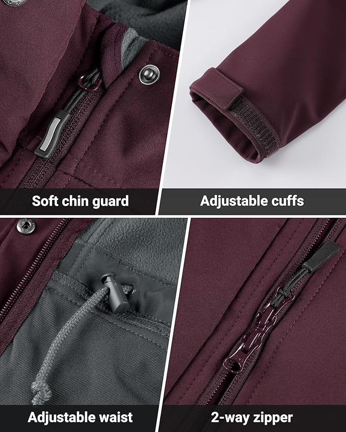 Outdoor Ventures Women's Lightweight Waterproof Fleece Lined Hooded Softshell Rain Jacket, Warm Windbreaker Long Coat