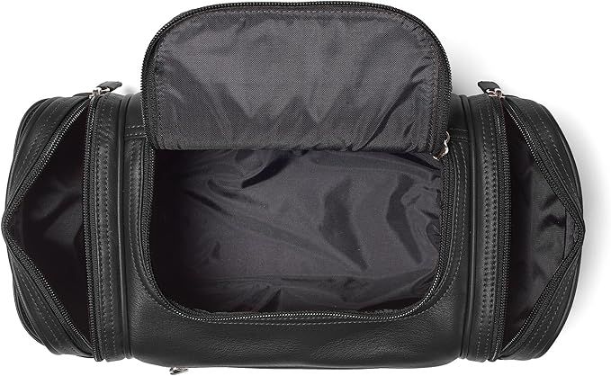 Leatherology Black Onyx Multi Pocket Toiletry Bag - Main top zippered compartment with additional side and front zippered pockets