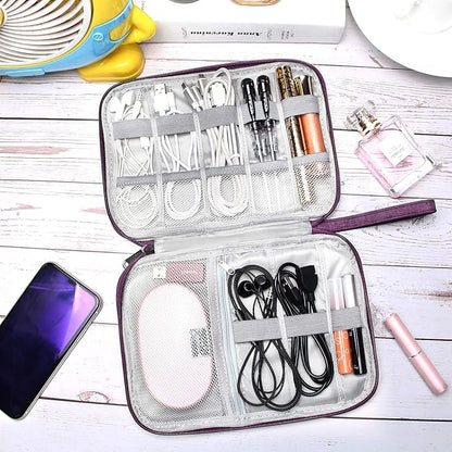 SELLYFELLY Travel Electronics Organizer Portable Cable Organizer Bag for Storage Electronic Accessories Case for Cord,Phone,Charger,Flash Drive (Purple)