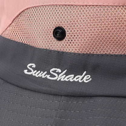 Womens Summer Sun Hat Beach Hat Wide Brim Outdoor UV Protection Hat Foldable Cool Mesh Ponytail Bucket Hat