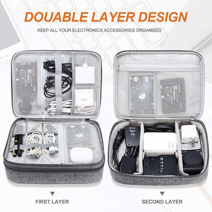 SELLYFELLY Electronic Bag Travel Cable Accessories Bag Waterproof Double Layer Electronics Organizer Portable Storage Case for Cable, Cord, Charger, Phone, Adapter, Power Bank, Kindle, Hard Drives