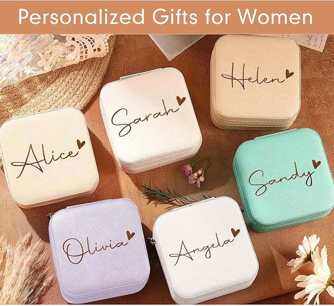 DayOfShe Personalized Name Jewelry Box Christmas Stocking Stuffers for Women Teenage Girls Gifts Custom Travel Jewelry Case with Name for Bridesmaid Proposal Gifts