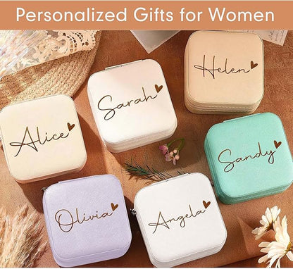 DayOfShe Personalized Name Jewelry Box Christmas Stocking Stuffers for Women Teenage Girls Gifts Custom Travel Jewelry Case with Name for Bridesmaid Proposal Gifts