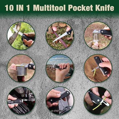 MOSSY OAK Multitool Pocket Knife, 10-in-1 Folding Pocket Knife Multitool with Stainless Steel Blade, Saw, Can Opener, Screwdrivers – EDC Tool for Camping, Hiking, Survival & Christmas Gifts