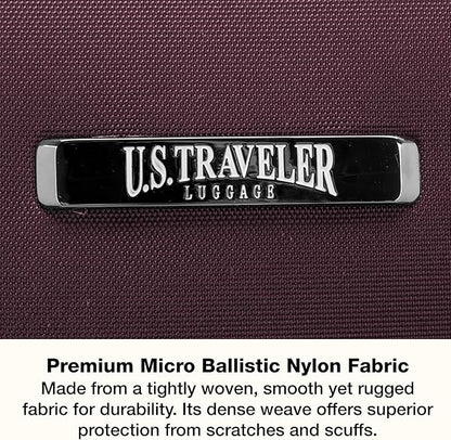 U.S. Traveler Anzio Softside Sturdy Ballistic Nylon Expandable Travel Suitcase Luggage with 4 Spinner Wheels, Burgundy, Checked-Medium 26-Inch