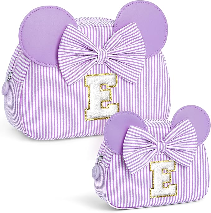 Christmas Gifts for Girls Kids - Birthday Gifts for 3 4 5 6 7 8 9 10 11 Years Old Girl Initial Makeup Bags | Travel Cosmetic Bag | Stocking Stuffers for Girls Teen Daughter Sister Purple E