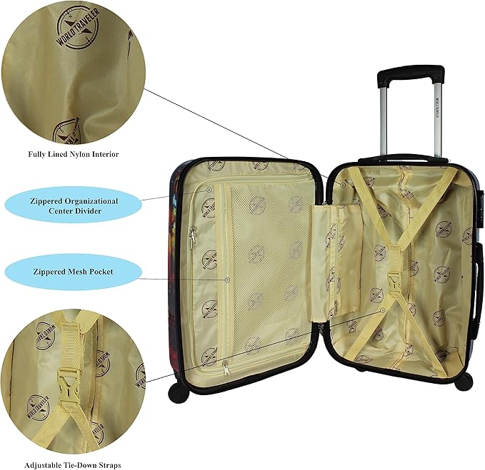 World Traveler VentureX Airline Approved 2-Piece Carry-On Luggage Set – Lightweight Hardside Polycarbonate Suitcase with Spinner Wheels - Paris Nights
