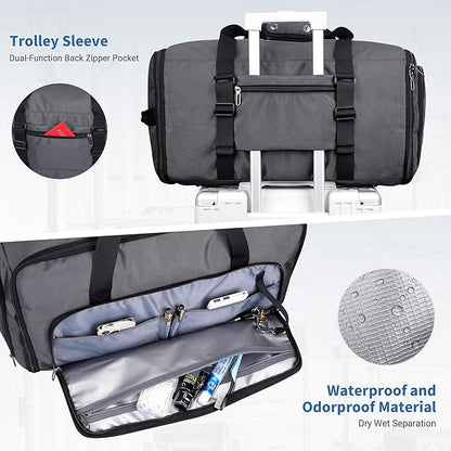 WITZMAN Garment Duffle Bags for Travel Mens Large Convertible Carry On Suit Garment Bag for Men Hanging Clothes with Shoe Compartment（B725 Silvery Grey）