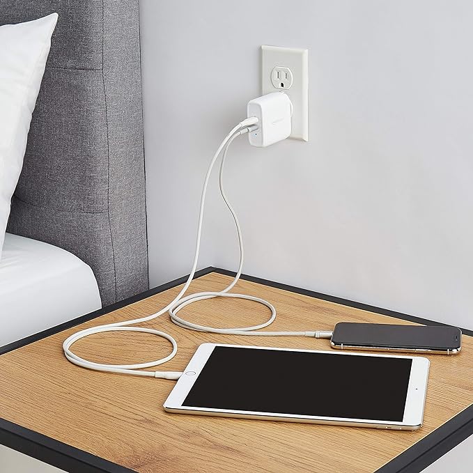 Amazon Basics 36W Two-Port USB-C Wall Charger for Tablets and Phones with Power Delivery - White, 2.34 x 1.09 x 2.21 in (PD36U-2TNB)