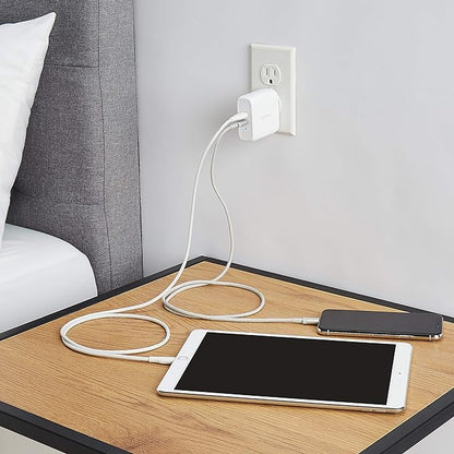 Amazon Basics 36W Two-Port USB-C Wall Charger for Tablets and Phones with Power Delivery - White, 2.34 x 1.09 x 2.21 in (PD36U-2TNB)