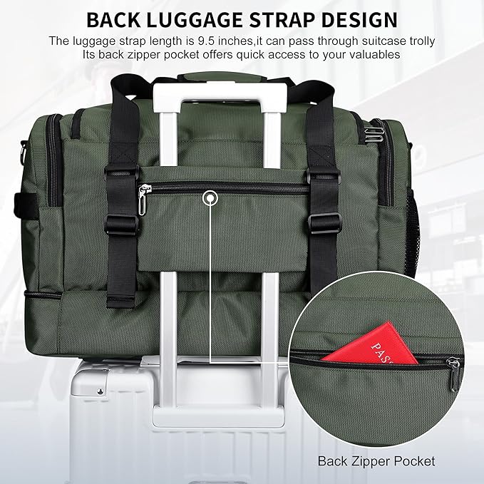 WITZMAN Duffle Bag for Men Large Carry On Travel Mens Weekender Overnight Bags with Shoes Compartment for Sports Gym(B723 Army Green)