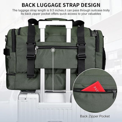 WITZMAN Duffle Bag for Men Large Carry On Travel Mens Weekender Overnight Bags with Shoes Compartment for Sports Gym(B723 Army Green)