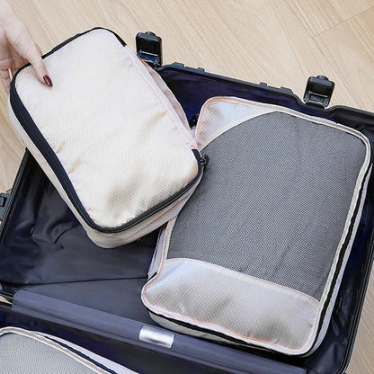 8-Piece Packing Cubes for Travel, Mesh Luggage Organizers with Shoe Bag, Toiletry Bag, Laundry Pouches, 4 Sizes (XL/L/M/S) for Suitcase Organization, Men Women Kids, Beige