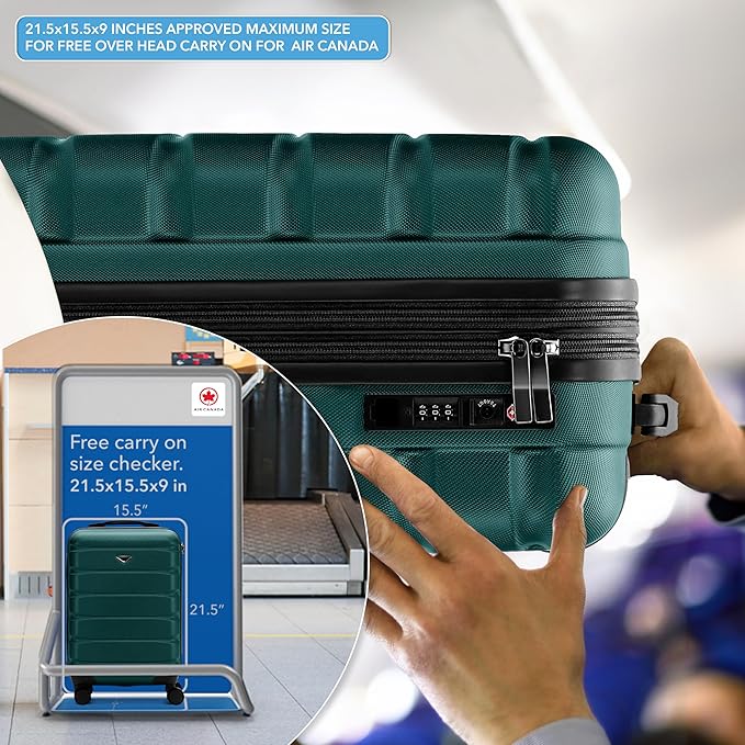 Flight Knight 21.5x15.5x9" Expandable Carry On Suitcase Hardside TSA Lock & USB C Port Lightweight Luggage Silent Double Spinner Wheels Maximum Canada Air Overhead Carry-On Bag Many Airlines Approved