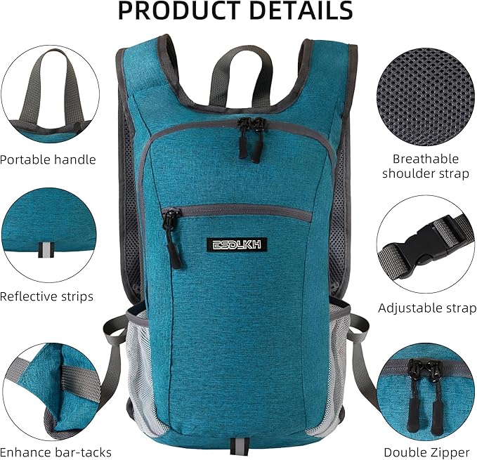 Small Hiking Backpack with Detachable Front Phone Holder, Foldable Packable Back pack with Chest and Waist Strap, Lightweight Daypack for Women Men (Blue, 15L)