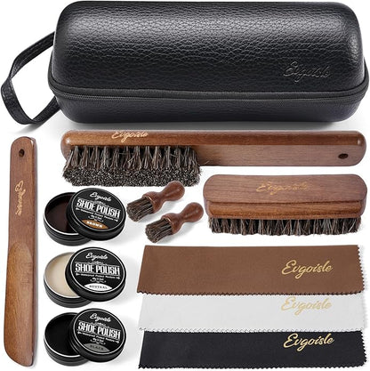 Leather Polish Kit Shoe Care Set, Black Brown Neutral Polish Horsehair Brush for Men Women Boots Dress Shoes