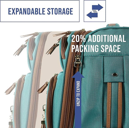 Steve Madden Designer Luggage - Checked Large 28 Inch Softside Suitcase - Expandable for Extra Packing Capacity - Lightweight Bag with Rolling Spinner Wheels (Harlo Teal Blue)