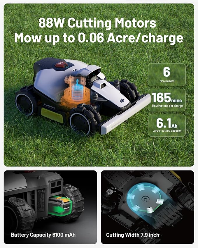 Mammotion LUBA mini AWD 1500H Robot Lawn Mower with Garage, Mowing 0.37 Acre, All-Wheel-Drive for 80% Slope, UltraSense AI Vision+RTK Auto-Mapping, Cutting Height 2.2"-4.0"