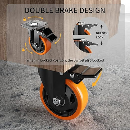 3 Inch Caster Wheels, Casters Set of 4, Heavy Duty Casters with Brake 1000 Lbs, Locking Industrial Swivel Top Plate Casters Wheels for Furniture and Workbench Cart(Two Hardware Kits Include)