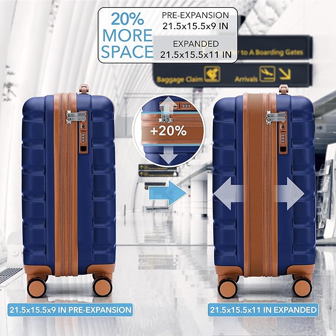 Flight Knight 21.5x15.5x9" Expandable Carry On Suitcase Hardside TSA Lock & USB C Port Lightweight Luggage Silent Double Spinner Wheels Maximum Canada Air Overhead Carry-On Bag Many Airlines Approved