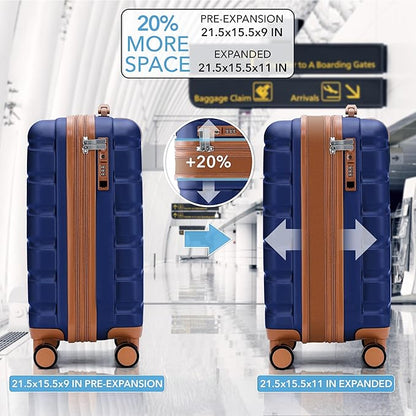 Flight Knight 21.5x15.5x9" Expandable Carry On Suitcase Hardside TSA Lock & USB C Port Lightweight Luggage Silent Double Spinner Wheels Maximum Canada Air Overhead Carry-On Bag Many Airlines Approved