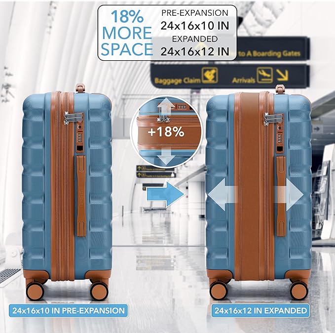 Flight Knight 24x16x10 Expandable Carry On Suitcase Hardside TSA Lock USB C Lightweight Luggage Silent Double Spinner Wheels Maximum Overhead Carry-On Bag For Virgin & South West Approved Airlines