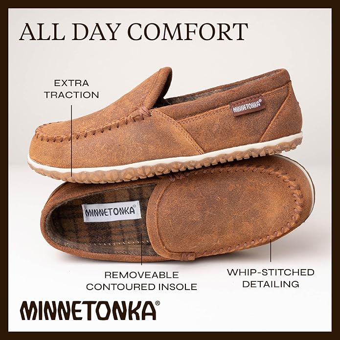 Minnetonka Men's Tilden Moccasin Suede Indoor and Outdoor Slippers