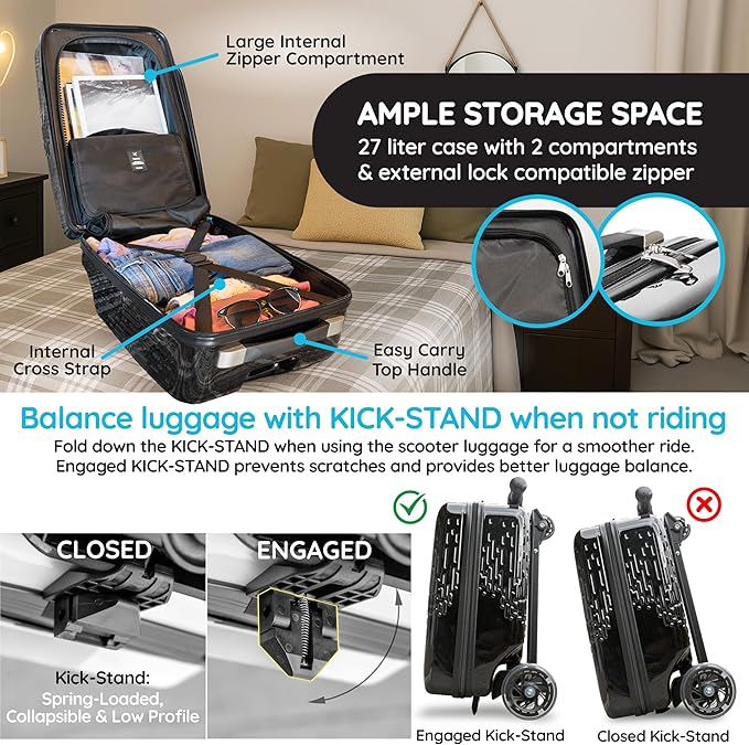 Detachable 4-in-1 Scooter Luggage for Kids – Ride-On Suitcase with Removable Luggage Body, Adjustable Handlebar, Durable Deck & Brake, Carry-On Size – Travel & Play