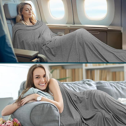PAVILIA Travel Blanket Airplane Compact with Bag, Soft Packable Plane Blanket Kids Adults, Portable Camping Flight Essentials, Travelers Gifts Accessories, Luggage Backpack Strap, 65x40 Gray