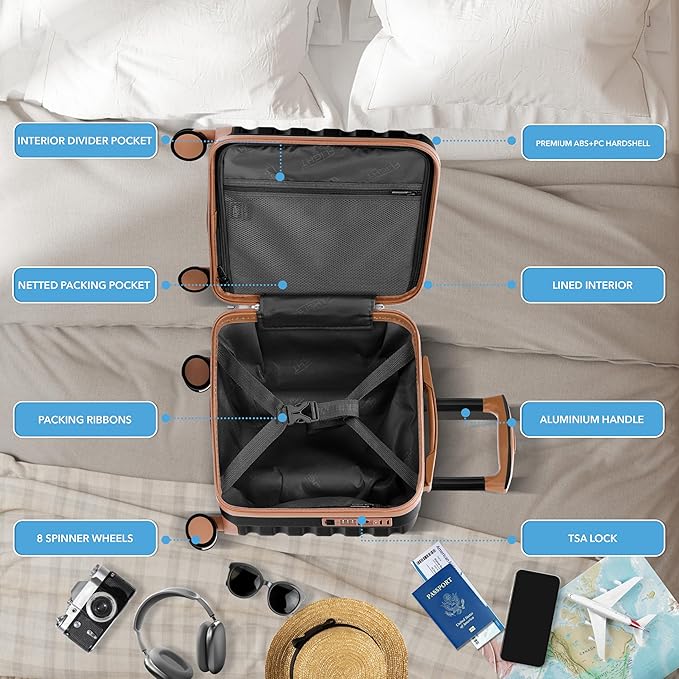 Flight Knight Carry On Suitcase 16.25x13.5x8 Hardside TSA Lock & USB Port Lightweight Luggage Silent Double Spinner Wheels Maximum Underseat Carry-On Bag For Virgin & South West Approved Airlines