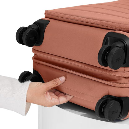 Away Softside Carry-On Suitcase, 22 Inch Lightweight, Expandable High-Strength Nylon Luggage With Spinner Wheels, Meets Requirements for Most Major Airlines, Clay Pink