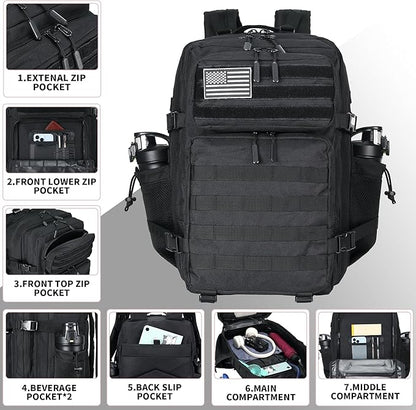 45L Tactical Assault Backpack 3 day assault pack with Molle Waterproof backpack Rucksack for Tactical Backpacks (Black)