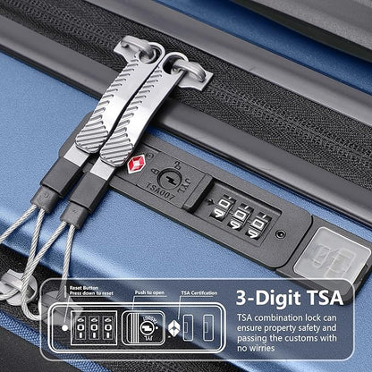 Luggage Sets 2 Piece, Carry On Luggage with Front Pocket & USB Port and 28 Inch Expandable Checked Luggage, Hybrid Soft Front & Hard Shell Suitcases with Spinner Wheels & TSA Lock, Blue